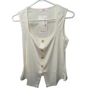 EVZEIEM‎ Cream Ribbed Square Neck Sleeveless Button Front Top Womens M